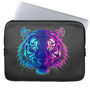 Neonweißer Tiger – Leuchtende Cyberpunk-Wildtierku Laptopschutzhülle