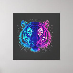 Neonweißer Tiger – Leuchtende Cyberpunk-Wildtierku Leinwanddruck