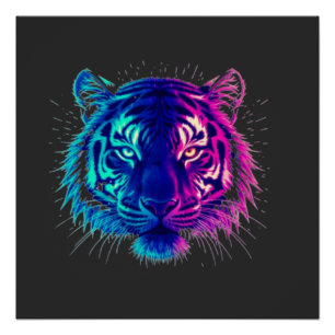 Neonweißer Tiger – Leuchtende Cyberpunk-Wildtierku Poster