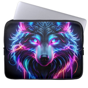 Neonwolf Leuchtende Augen Cyberpunk Zukunftstier Laptopschutzhülle