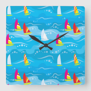 Neonyacht-Muster Quadratische Wanduhr