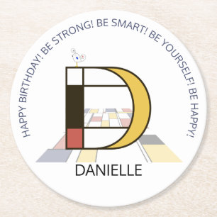 Neoplasticismus Art Cool Monogramm. Buchstabe D Runder Pappuntersetzer