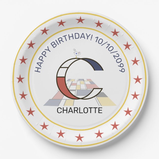 Neoplastik Art Elegant Monogram. Buchstabe C Pappteller (Vorderseite)