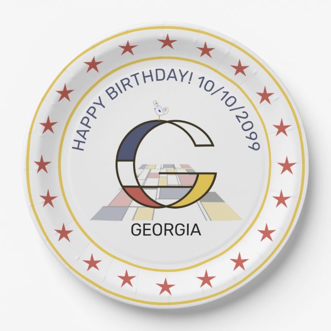 Neoplastik Art Elegant Monogram. Buchstabe G Pappteller (Vorderseite)