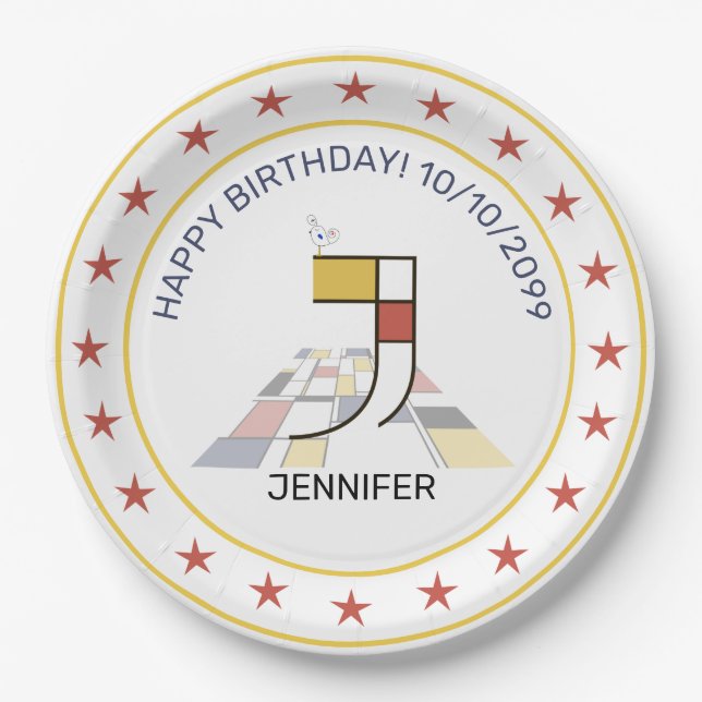 Neoplastik Art Elegant Monogram. Buchstabe J Pappteller (Vorderseite)