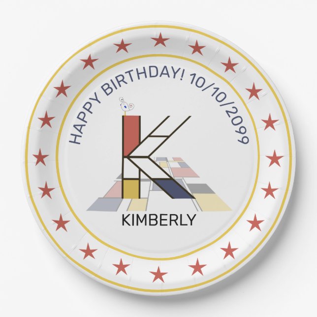 Neoplastik Art Elegant Monogram. Buchstabe K Pappteller (Vorderseite)