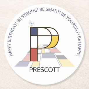 Neoplastizismus Art Cool Monogram. Buchstabe P Runder Pappuntersetzer