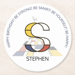 Neoplastizismus Art Cool Monogram. Buchstabe S Runder Pappuntersetzer