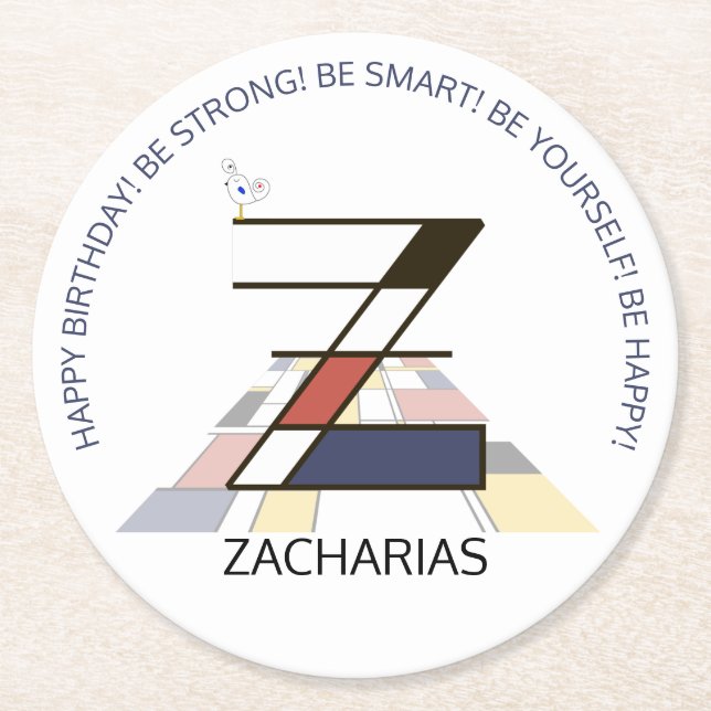 Neoplastizismus Art Cool Monogram. Buchstabe Z Runder Pappuntersetzer (Vorderseite)