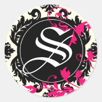 Neopolitan Damask Monogram "S" schwarz/weiß/fuschi