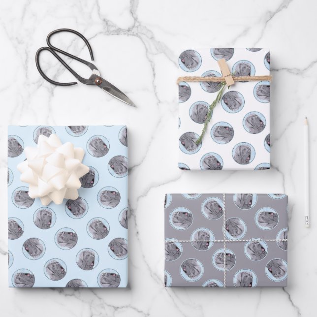 Neopolitan Mastiff Gemälde Grau Original Dog Art Geschenkpapier Set (Vorderseite)