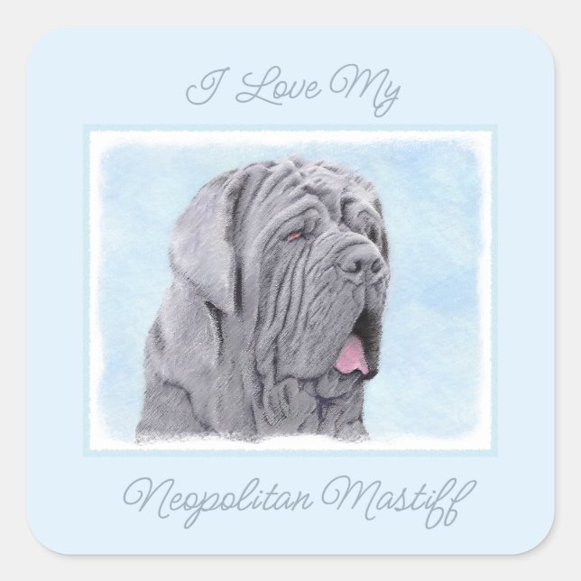 Neopolitan Mastiff Painting - Original Dog Art Squ Quadratischer Aufkleber (Vorderseite)