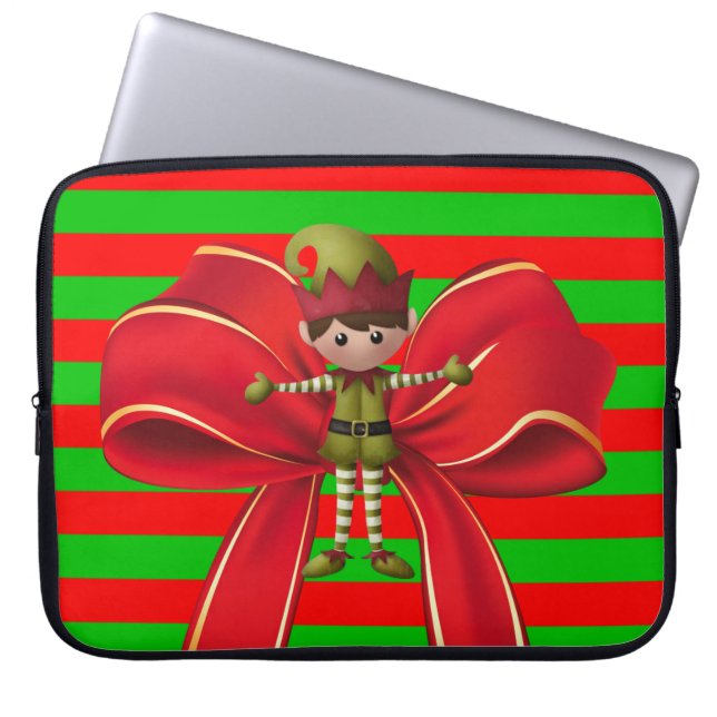 Neopren Christmas Laptop Sleeve 15 Zoll, Elf (Vorderseite)