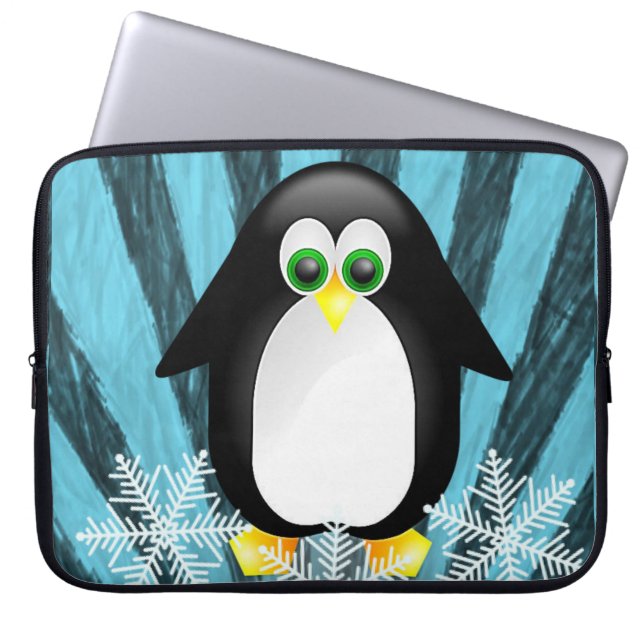Neopren Christmas Laptop Sleeve 15 Zoll, Pinguin (Vorderseite)