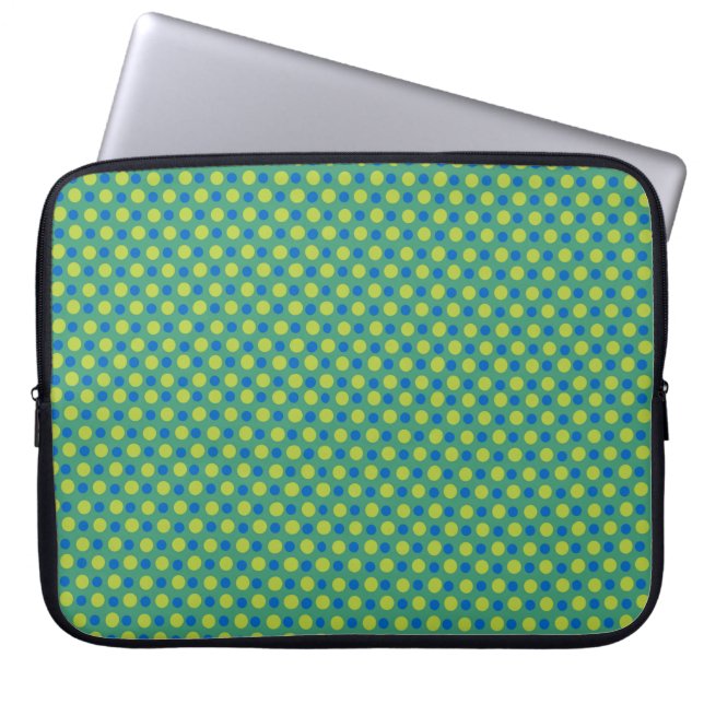 Neopren-Laptop-Sieb, blaue und grüne Polka-Punkte Laptopschutzhülle (Vorderseite)