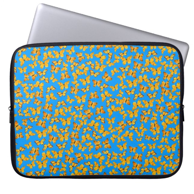 Neopren Laptop-Sieb, goldene Schmetterlinge auf bl Laptopschutzhülle (Vorderseite)