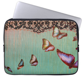 NEOPRENE LAPTOP SLEEVE STRIPES GREEN BUTTERFLIS