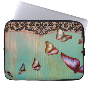 NEOPRENE LAPTOP SLEEVE STRIPES GREEN BUTTERFLIS
