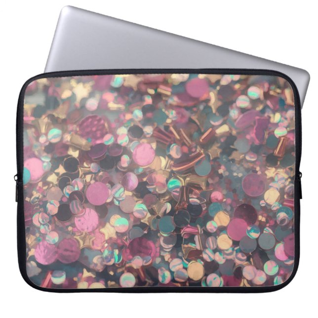 Neoprene Pink Confetti Gold Glitzer Laptop Case (Vorderseite)