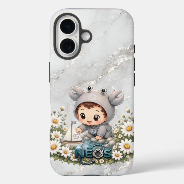 Neos Kawaii Sternzeichen Krebs iPhone 16 Hülle (Rückseite)
