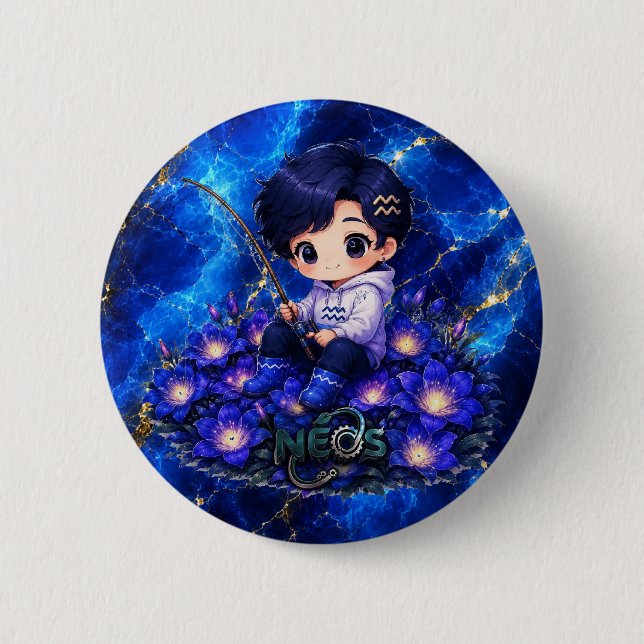 Neos Kawaii Sternzeichen Wassermann Button (Vorderseite)