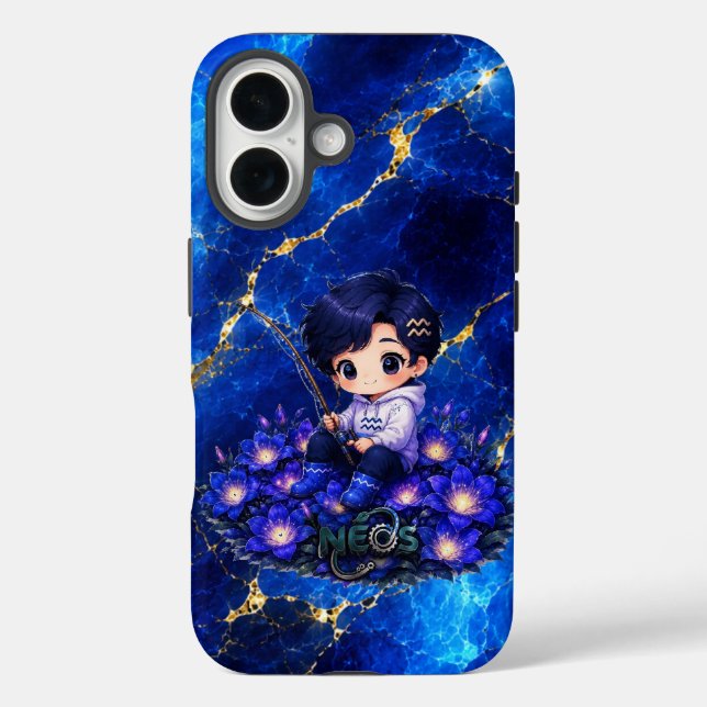 Neos Kawaii Sternzeichen Wassermann iPhone 16 Hülle (Rückseite)