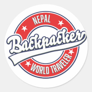 Nepal Backpacker World Traveller Retro Logo Runder Aufkleber