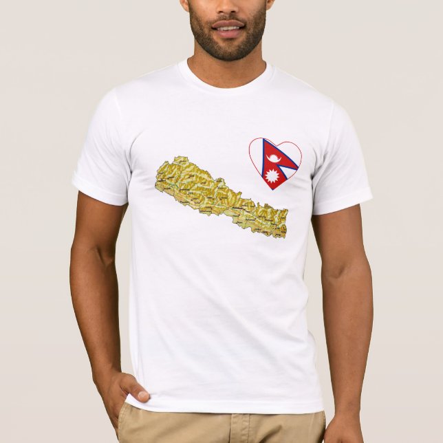 Nepal Flag Herz und Karte T - Shirt (Vorderseite)