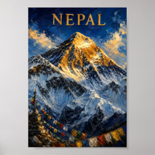 Nepal: Golden Sunrise Mount Everest Art Souvenir Poster