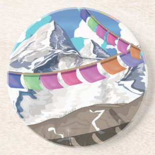 Nepal Himalayan Gebet Fahnen Reiseplakat Sandstein Untersetzer