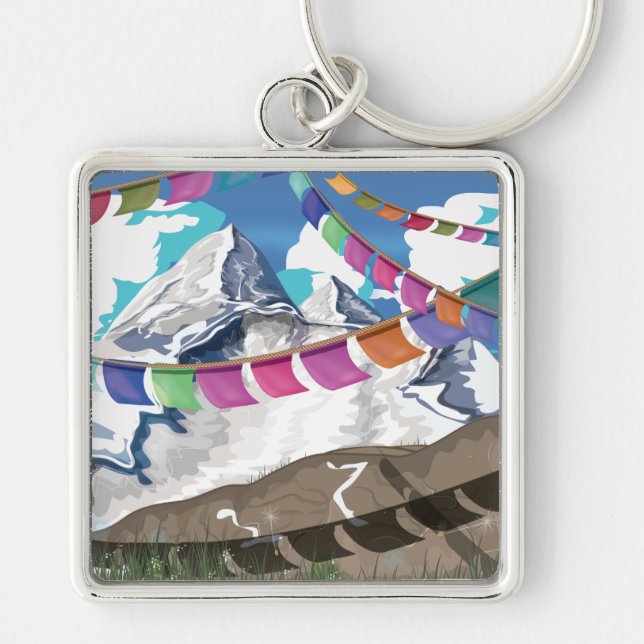 Nepal Himalayan Gebet Fahnen Reiseplakat Schlüsselanhänger (Vorne)