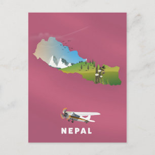 Nepal illustrierte Landkarte Poster Postkarte