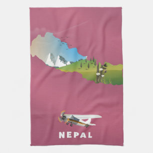 Nepal illustriertes Kartenposter Geschirrtuch