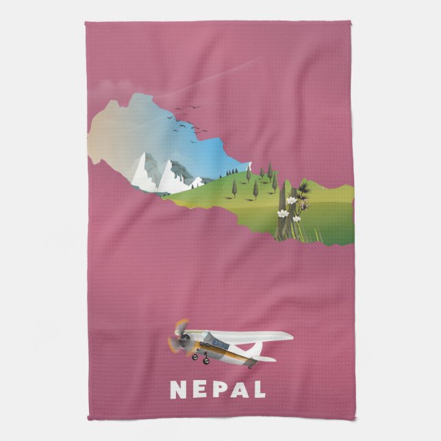 Nepal illustriertes Kartenposter Geschirrtuch (Vertikal)