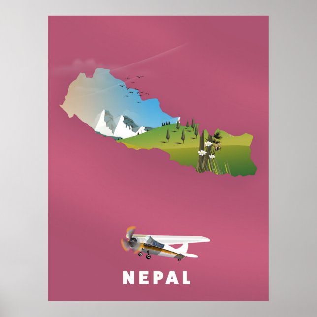 Nepal illustriertes Kartenposter Poster (Vorne)