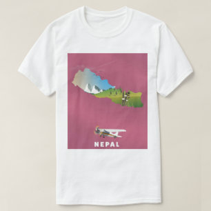 Nepal illustriertes Kartenposter T-Shirt