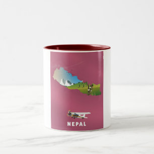 Nepal illustriertes Kartenposter Zweifarbige Tasse