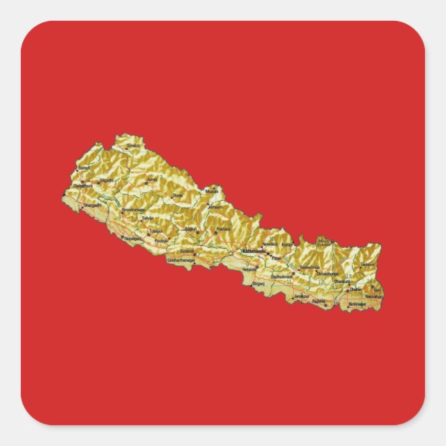 Nepal-Karte Quadratischer Aufkleber (Vorderseite)