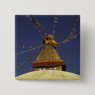 Nepal, Kathmandu. Unter Gebetsfahnen, wachsam Button