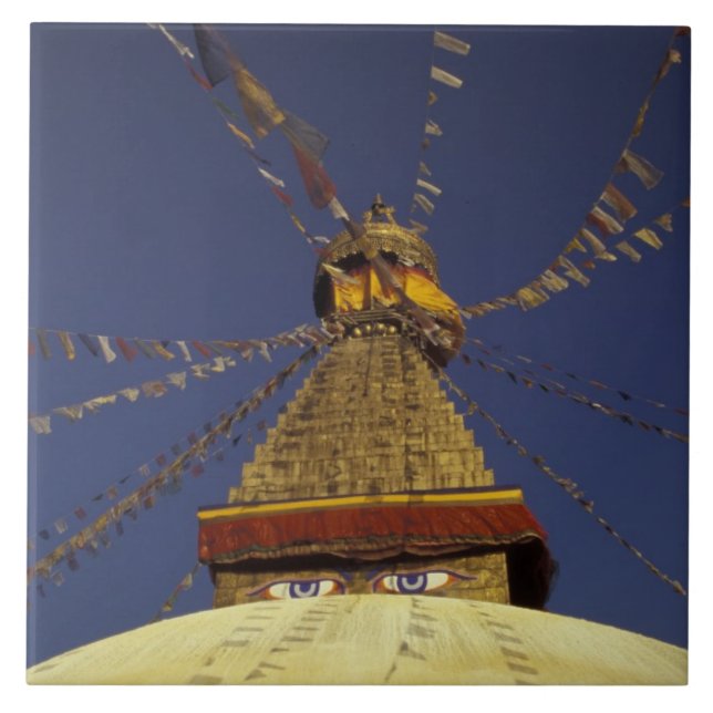 Nepal, Kathmandu. Unter Gebetsfahnen, wachsam Fliese (Vorderseite)
