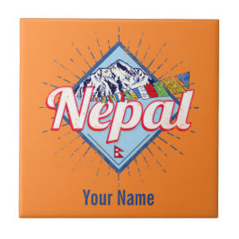 Nepal mit Bergen Retro Fahnen Vintag Urlaub Fliese