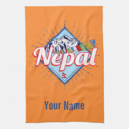 Nepal mit Bergen Retro Fahnen Vintag Urlaub Geschirrtuch