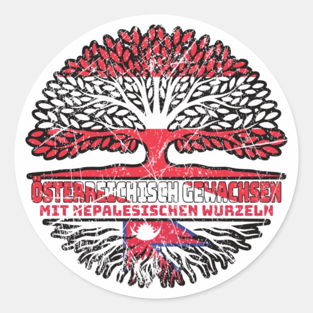 Nepal Nepalesisch Österreichisch Österreich Baum Runder Aufkleber (Vorderseite)