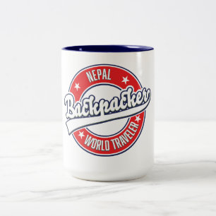 Nepal Rucksacktourist Welt Reisender Retro-Logo Zweifarbige Tasse