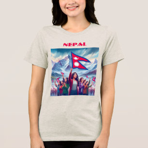 NEPAL Special Customizable Blue Tourist Tri-Blend Shirt