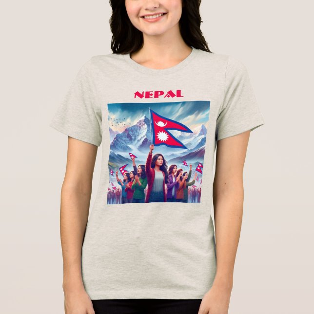 NEPAL Special Customizable Blue Tourist Tri-Blend Shirt (Vorderseite)