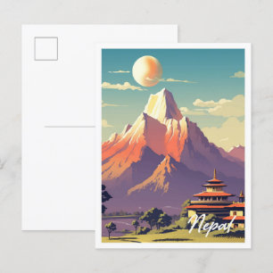 Nepal Vintage Reiseillustration Postkarte