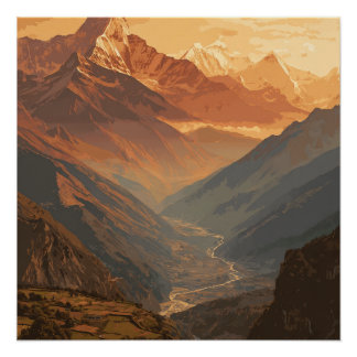 Nepalesische Große Berge Gipfel Malerisch Vintage Poster