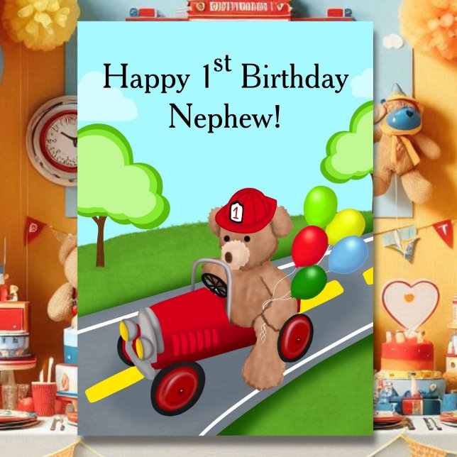 Nephew 1. Geburtstag Teddy Bear Feuerwehrfahrzeug Karte (Von Creator hochgeladen)