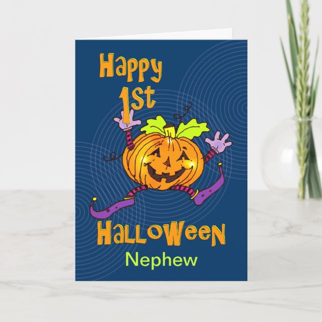 Nephew 1. Halloween Happy Pumpkin Karte (Vorderseite)